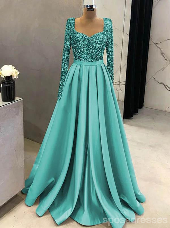 Sparkly Green A-line Long Sleeves Cheap Prom Dresses Online, Evening Party Dresses,12697