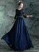 Navy Blue A-line Jewel 3/4 Sleeveless Long Prom Dresses Online,12642