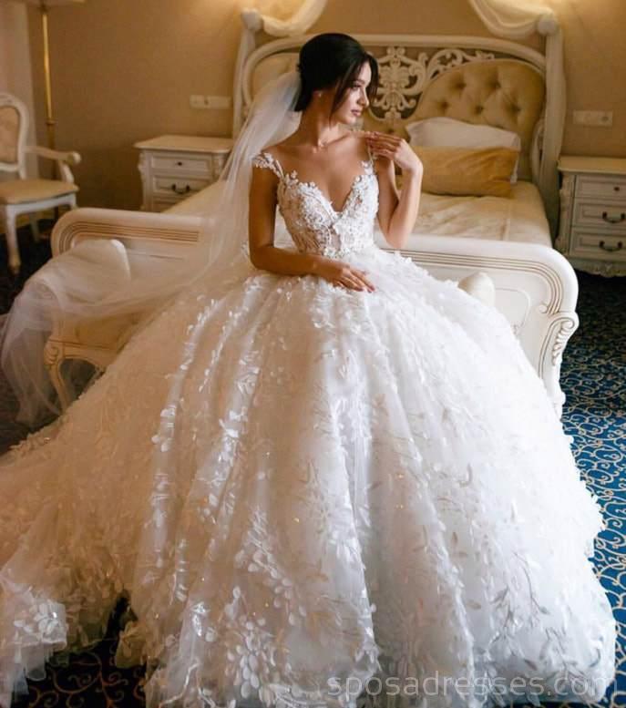 Lace Straps Ball Gown V-neck Long Wedding Dresses Online, Cheap Bridal –  SposaDresses