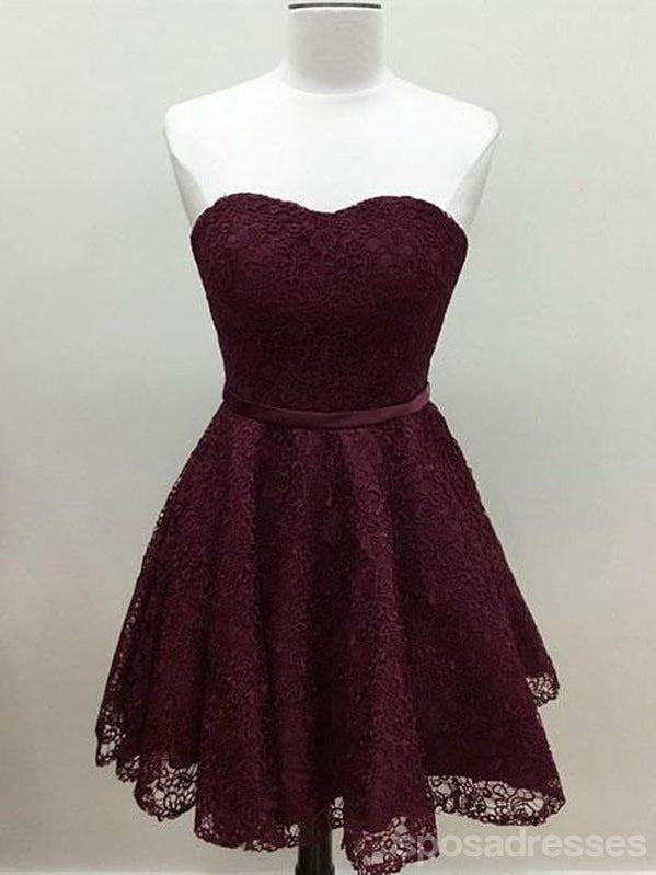 Sweetheart Cute Simpe Maroon Short Lace Homecoming Dresses 2018, CM491