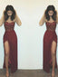 Rust Red Long Evening Prom dresses, Sexy Slit prom dresses, Mermaid Prom Dresses, 16019