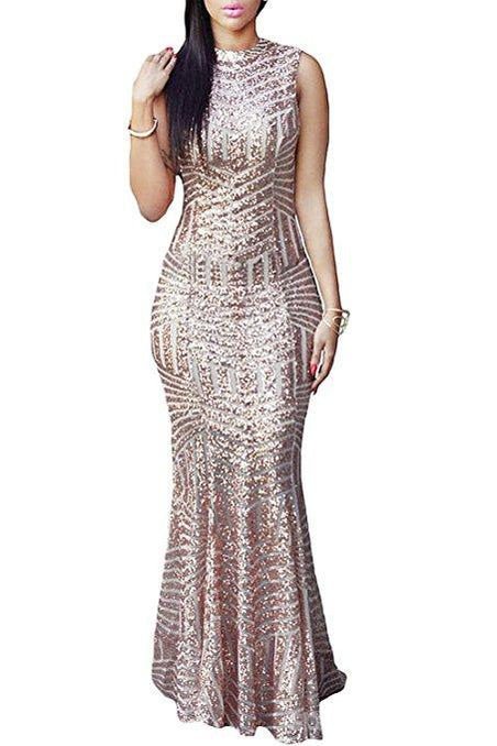 Sexy Open Back Rose Gold Sequin Long Evening Prom Dresses, 17485