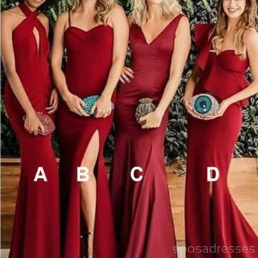 Burgundy Mermaid Long Mismatched Cheap Bridesmaid Dresses Online, WG278