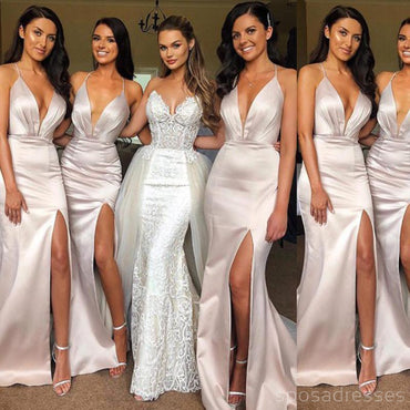 Sexy Halter Side Slit Mermaid Long Bridesmaid Dresses Online, WG305