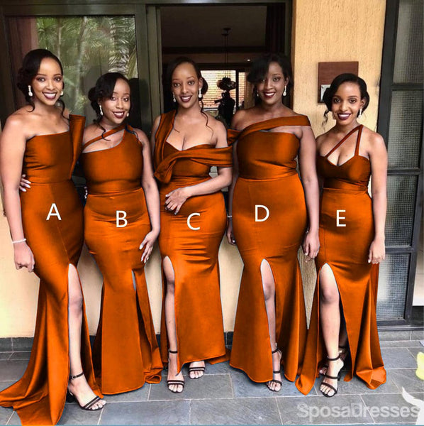 Mermaid Burnt Orange High Slit Long Bridesmaid Dresses Gown Online, WG – SposaDresses