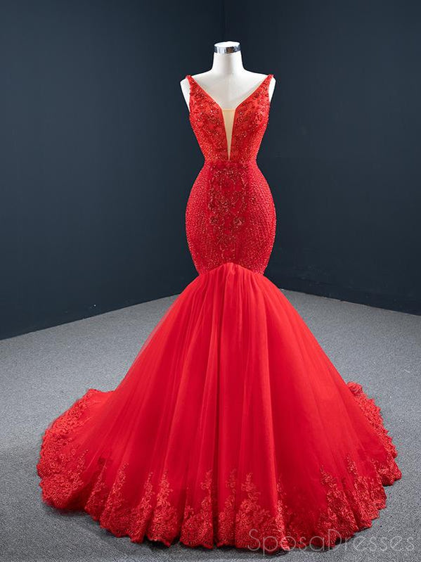 Mermaid Red Sleeveless Beading Prom Dresses, Sweet 16 Prom Dresses, 12 – SposaDresses Mermaid Red Sleeveless Beading Prom Dresses, Sweet 16 Prom Dresses, 12 – SposaDresses