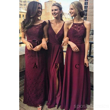 Dark Red Mimsatched Cheap Long Bridesmaid Dresses Online, WG203