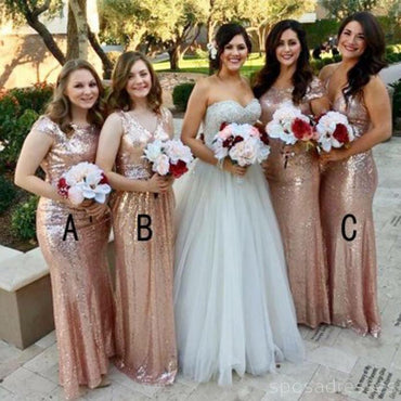 Mismatched Rose Gold Sequin Mermaid Long Cheap Bridesmaid Dresses Online, WG325