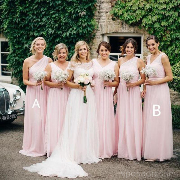 Dusty Pink Long Sleeveless Mismatched Cheap Chiffon Bridesmaid Dresses –  SposaBridal