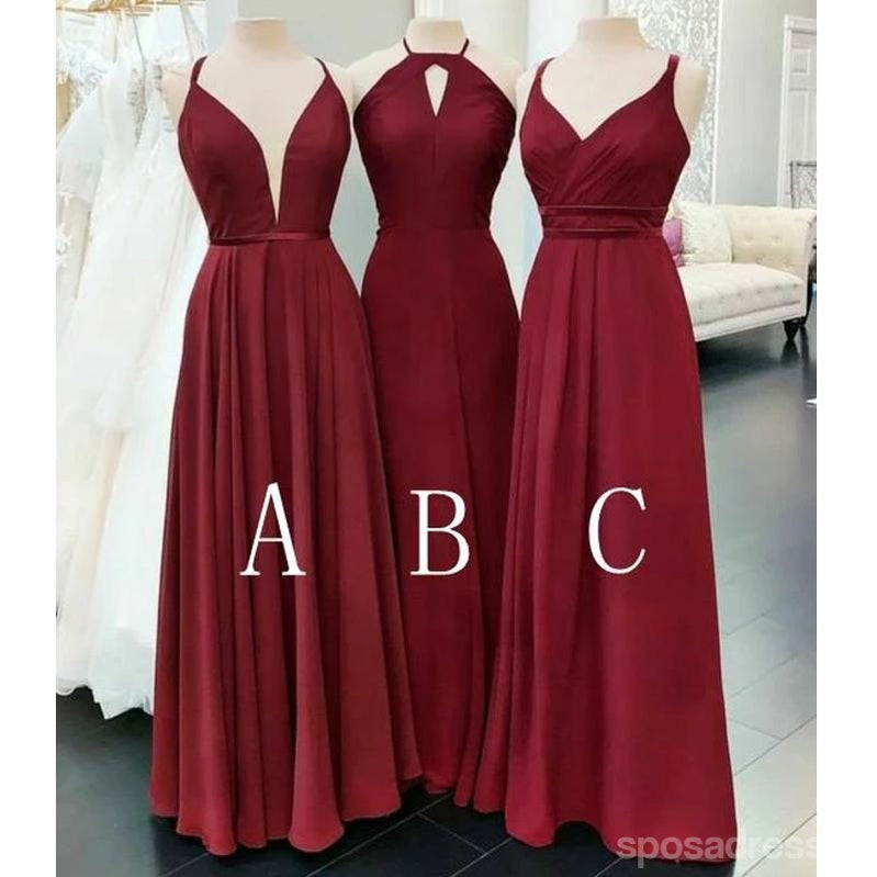 Mismatched Burgundy Long A-line Bridesmaid Dresses Gown Online,WG1091