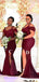 Mismatched Burgundy Mermaid High Slit Cheap Long Bridesmaid Dresses Online,WG1159