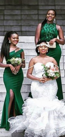 Mismatched Green Unique High Slit Long Bridesmaid Dresses Gown Online, WG998