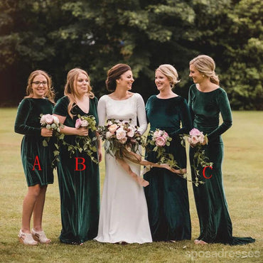 Mismatched Green Mermaid Long Sleeves Cheap Bridesmaid Dresses Online,WG1158