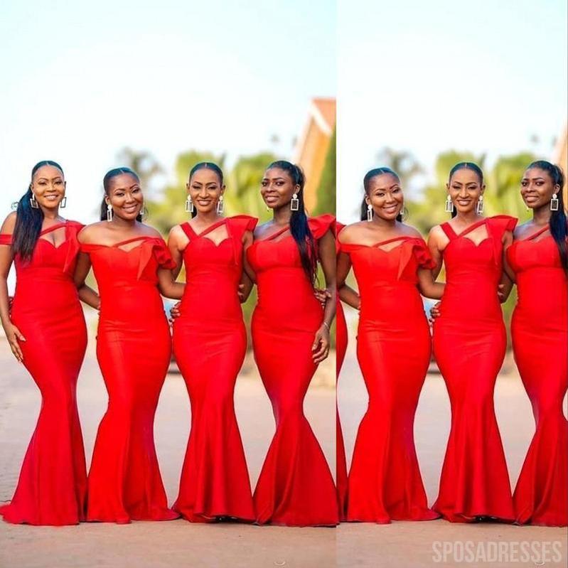 Mismatched Red Mermaid Sleeveless Cheap Long Bridesmaid Dresses Online, WG843