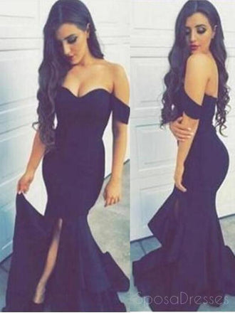 Sexy Off shoulder Navy Prom Dresses, Side Slit Mermaid Prom Dresses, PD0168