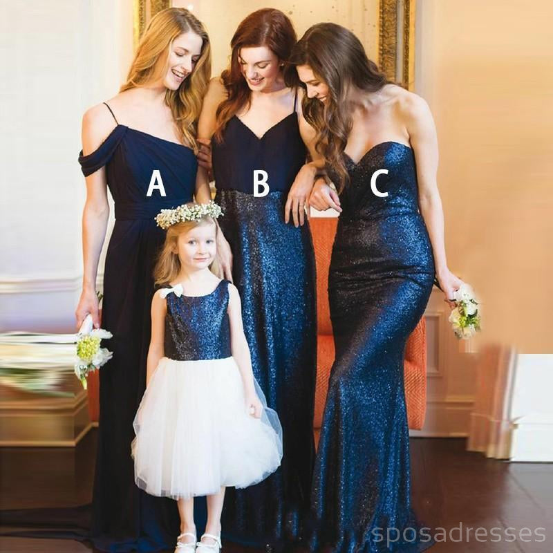 Mismatched Mermaid Cheap Long Navy Sequin Bridesmaid Dresses, WG220
