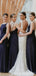 Navy Blue Mermaid Spaghetti Straps Backless Cheap Long Bridesmaid Dresses,WG1315