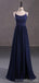 Navy Blue A-line Spaghetti Straps Cheap Long Prom Dresses Online,13055