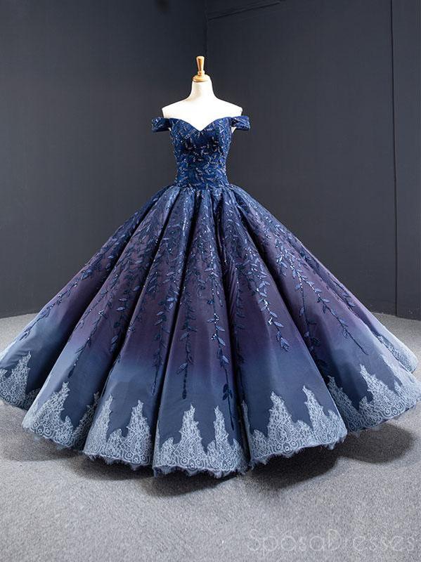Off Shoulder Navy Blue Ball Gown Prom Dresses, Sweet 16 Dresses, Quinc SposaDresses Off Shoulder Navy Blue Ball Gown Prom Dresses, Sweet 16 Dresses, Quinc SposaDresses