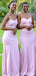 Elegant Mermaid Spaghetti Straps Light Pink High Slit Cheap Long Bridesmaid Dresses Online,WG971
