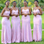 Elegant Mermaid Spaghetti Straps Light Pink High Slit Cheap Long Bridesmaid Dresses Online,WG971