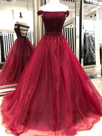 Off Shoulder Beaded Dark Red Long Evening Prom Dresses, Cheap Custom Party Prom Dresses, 18592