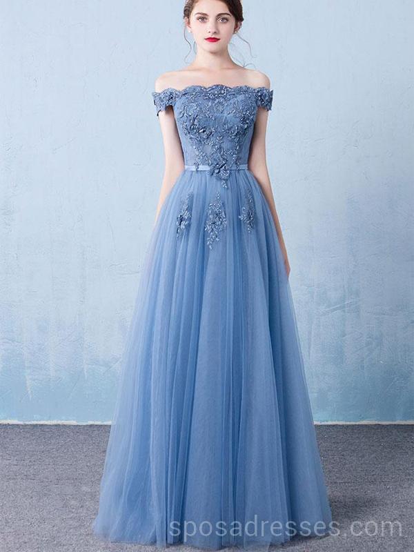 Off Shoulder Dusty Blue Long Evening Prom Dresses, Cheap Custom Party SposaDresses Off Shoulder Dusty Blue Long Evening Prom Dresses, Cheap Custom Party SposaDresses