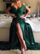 Off Shoulder Emerald Green Side Slit Lace Evening Prom Dresses,  Long Prom Dresses, 17064