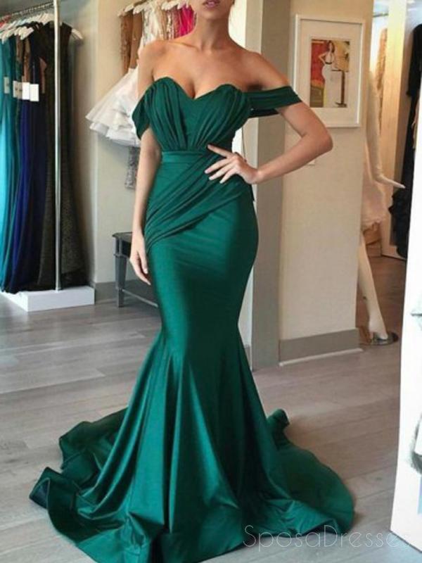 Shop 2020 Unique Emerald Green Mermaid Long Sleeve One Shoulder Satin  Simple Formal Prom Dress under 200