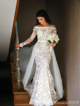Off Shoulder Lace Long Sleeve Mermaid Wedding Dresses Online, WD364