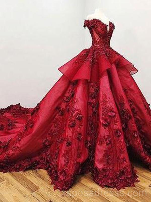 Off Shoulder Red Lace Ball Gown Long Evening Prom Dresses, Cheap Custo SposaDresses Off Shoulder Red Lace Ball Gown Long Evening Prom Dresses, Cheap Custo SposaDresses