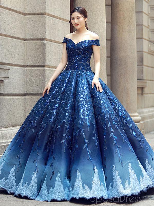 Off Shoulder Navy Blue Ball Gown Prom Dresses, Sweet 16 Dresses, Quinc SposaDresses Off Shoulder Navy Blue Ball Gown Prom Dresses, Sweet 16 Dresses, Quinc SposaDresses