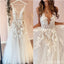 Off White A-line Spaghetti Straps V-neck Handmade Lace Wedding Dresses,WD793
