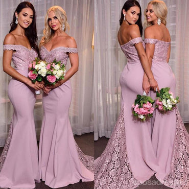 Mermaid Off The Shoulder Strapless Lace Long Bridesmaid Dresses Online, WG908