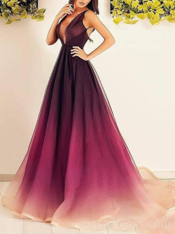 Sexy Backless Ombre Tulle A-line Long Evening Prom Dresses, Cheap Cust SposaDresses Sexy Backless Ombre Tulle A-line Long Evening Prom Dresses, Cheap Cust SposaDresses