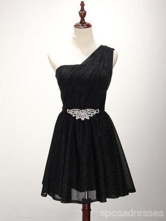One Shoulder Black Homecoming Prom Dresses, Affordable Short Party Corset Back Prom Dresses, Perfect Homecoming Dresses, CM230