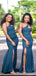 Blue Sexy Mermaid One Shoulder High Slit Cheap Bridesmaid Dressing Online,WG1069