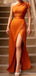 Burnt Orange Mermaid One Shoulder High Slit Cheap Long Bridesmaid Dresses,WG1363