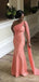 Bodycon Mermaid Peach One Shoulder Long Bridesmaid Dresses Gown,  WG1046