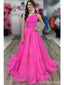 Pink A-line One Shoulder Cheap Long Prom Dresses, Evening Party Dresses,12891