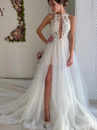Beautiful Mermaid Satin Lace Wedding Dresses Bridal Gown With Side Slit  WD630