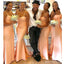 Orange Mermaid Spaghetti Straps Cheap Long Bridesmaid Dresses,WG1439