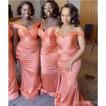 Orange Mermaid Off Shoulder Cheap Long Bridesmaid Dresses Online,WG1204