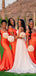 Orange Mermaid Off Shoulder V-neck Long Bridesmaid Dresses Gown Online,WG1129