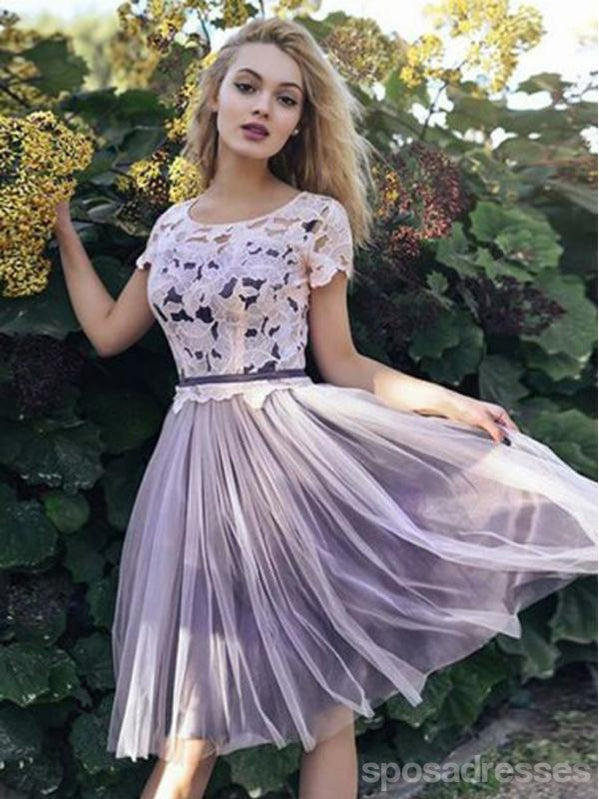 Pale Purple Short Sleeves Lace Cheap Short Homecoming Dresses Online, SposaDresses Pale Purple Short Sleeves Lace Cheap Short Homecoming Dresses Online, SposaDresses