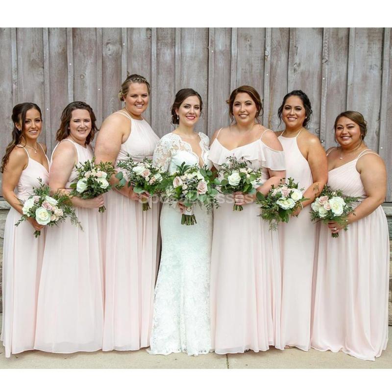 Mismatched Pale Pink Chiffon Long Bridesmaid Dresses Online, WG711