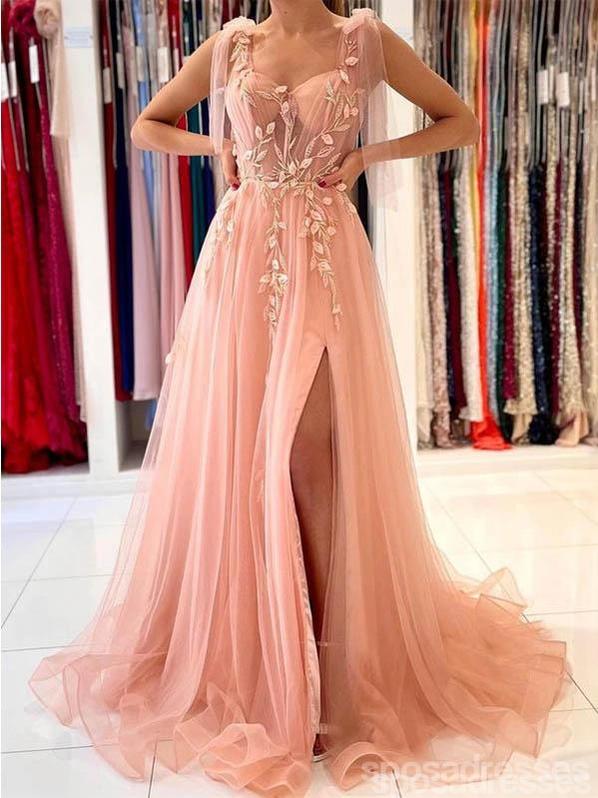 Peach Pink A-line High Slit See Through Long Prom Dresses Online,Dance SposaDresses Peach Pink A-line High Slit See Through Long Prom Dresses Online,Dance SposaDresses