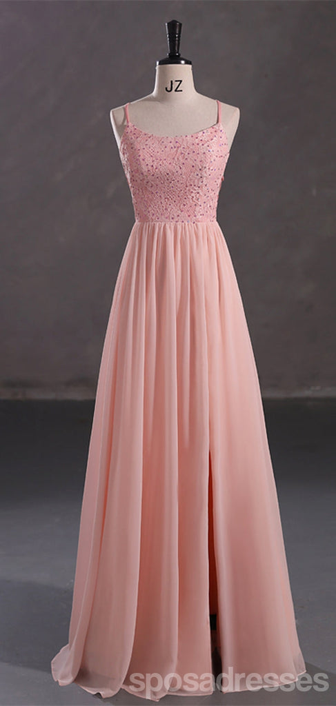 Elegant Pink A-line Spaghetti Straps Cheap Long Prom Dresses Online,13054