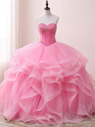 Sweetheart Pink Beaded Cheap Evening Prom Dresses, Sweet 16 Dresses, 17489