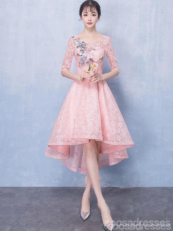 Long Sleeves Pink Lace High Low Cheap Homecoming Dresses Online, CM695 – SposaDresses